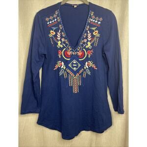 Reba - Women’s Size Small - Cobalt Blue Embroidered - V-Neck 3/4 Sleeve
